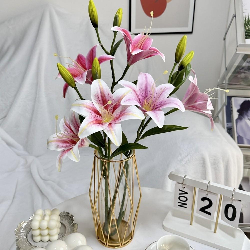 65cm Artificial Lily Flower 3D Printing Wedding Bridal Bouquet Fake Lily Bouquet  Living Room Decor