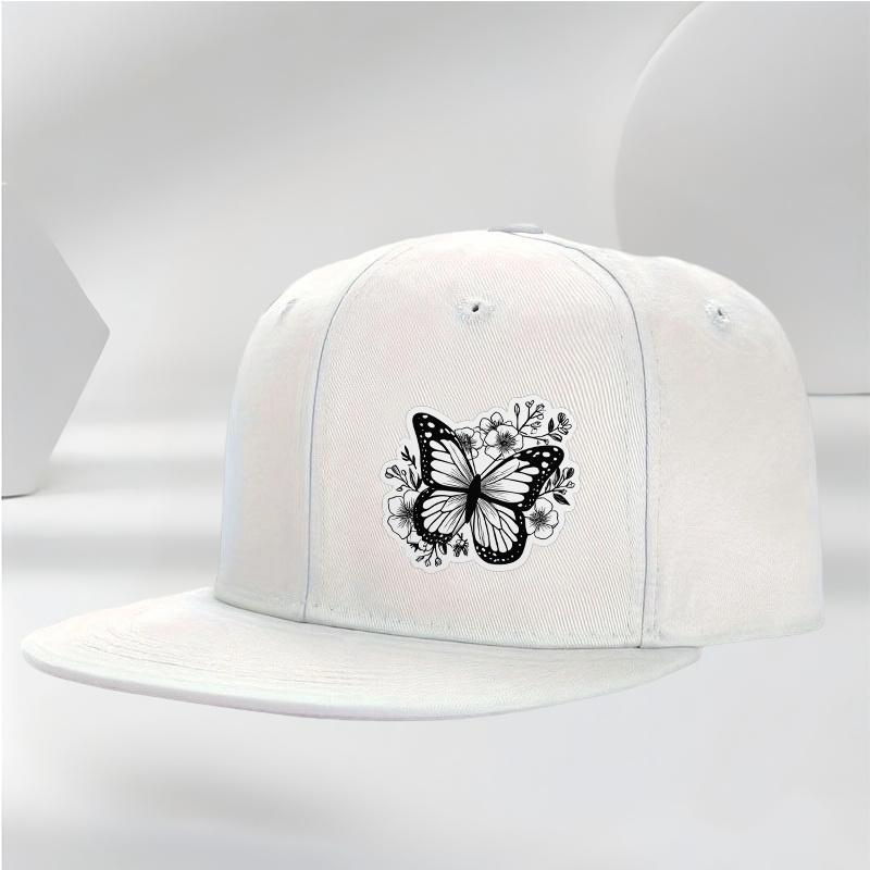 

Butterfly Floral Graphic Black Baseball Cap Unisex Polyester Casual Snapback Hat for Men Women One Size