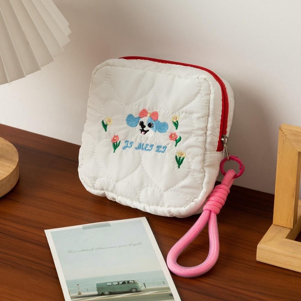 Large Capacity Embroidery Dog Cosmetic Bag Ins Style Coin Purse Cute Square Cosmetic Pouch  Outdoor