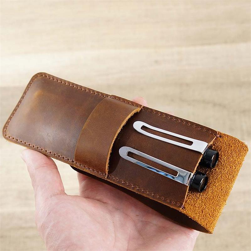 Handmade Genuine Leather Pencil Bag Cowhide Fountain Pen Case Holder Vintage Retro Style Accessories For Travel Journa