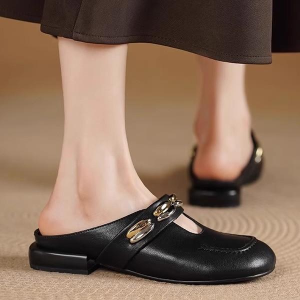 French Inner Heightening Bag Head Half Slippers Women's 2025 New Summer Leather with Mary Jane Shoes Sandals Lazy Drag