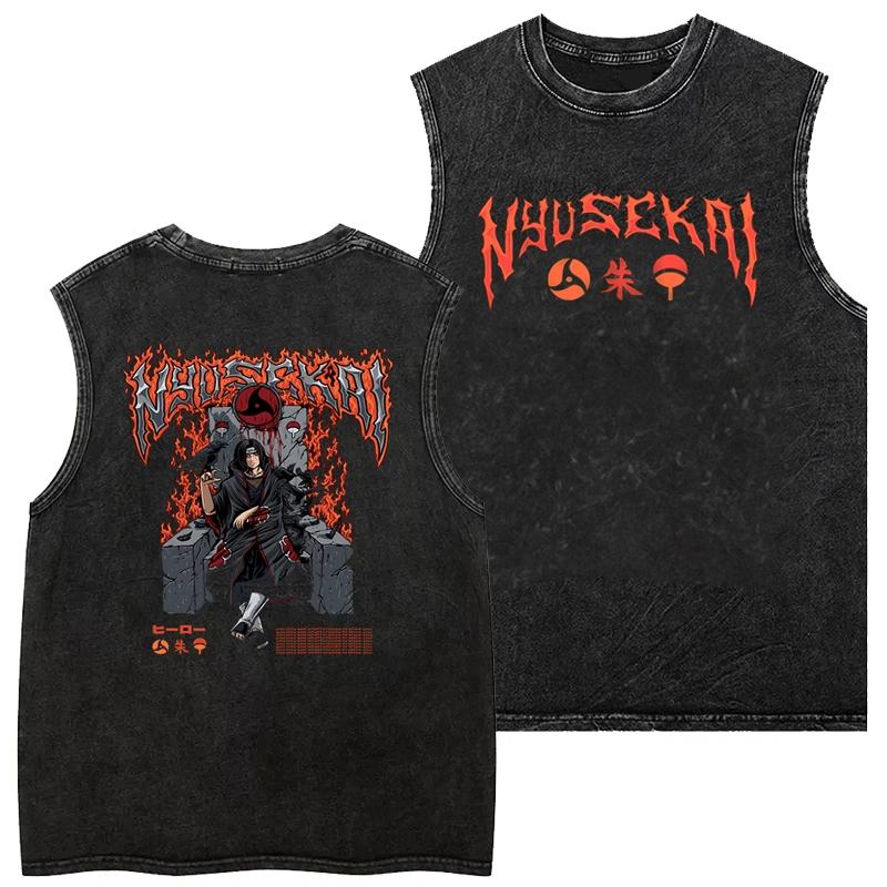 

Vintage Washed Japanese Naruto Anime Harajuku Short-Sleeved Vest Gym T-Shirt Oversized Men s Women s Tops S