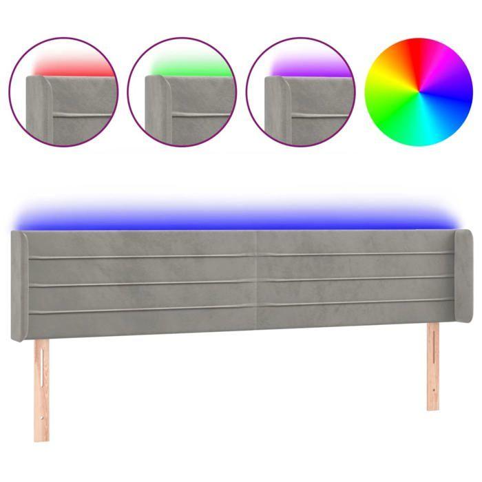 VidaXL Tête de Lit à LED Meuble de Chambre à Coucher Accessoire de Lit Double Tête de Cadre de Lit Intérieur Gris Clair 3123430