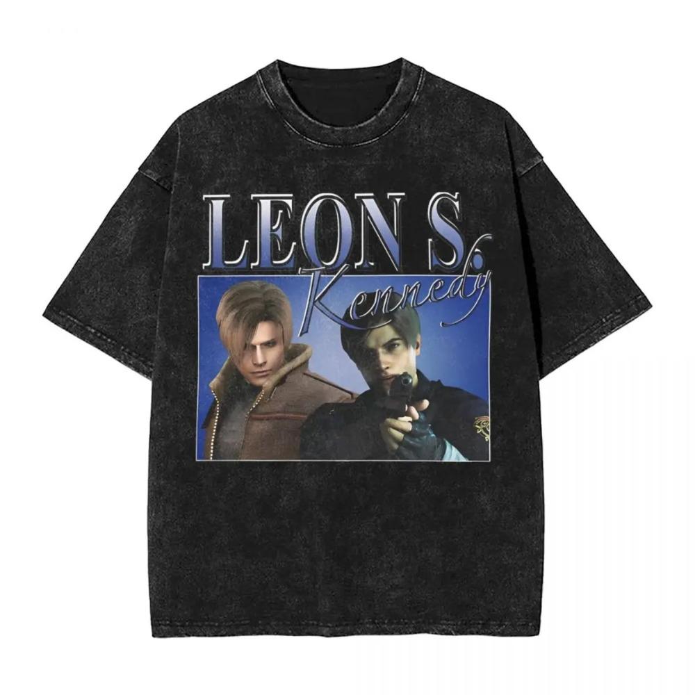 Resident Evil 4 Leon & Ashley Scena Protettiva Vintage Lavata Maglietta da Gioco, Unisex Streetwear per Fan di Survival Horror, 100% Cotone Casual