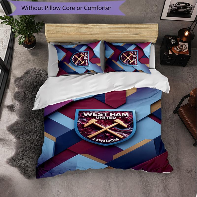 West Ham United Calcio Set Biancheria da Letto 3 Pezzi Morbido Set Copripiumino con Federe Set Decorazione Camera da Letto per la Casa