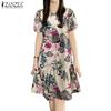 ZANZEA Women Casual Round Neck Summer Short Sleeve Print Cotton Dress