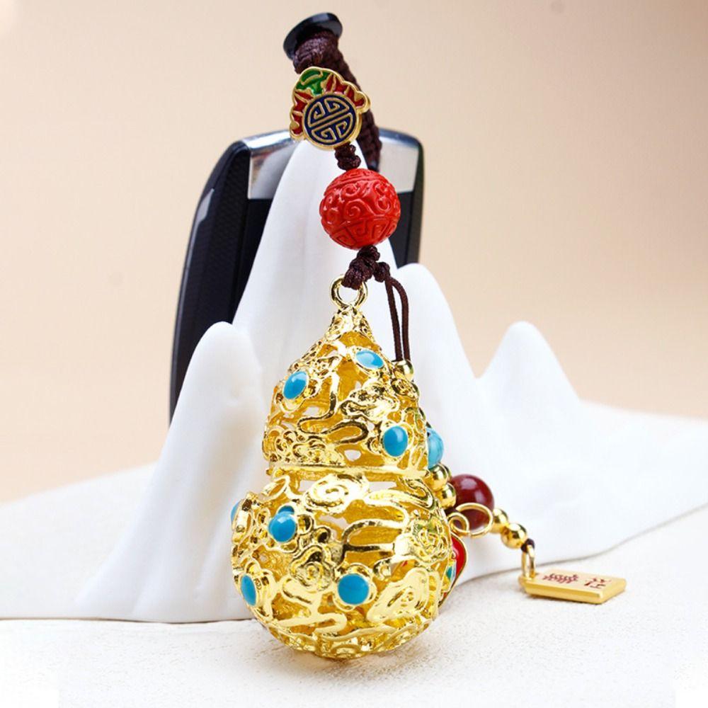 Chinese Style Gourd Keychain Gold Color Gourd Car Keychain Lucky Pendant Phone Chain  Men