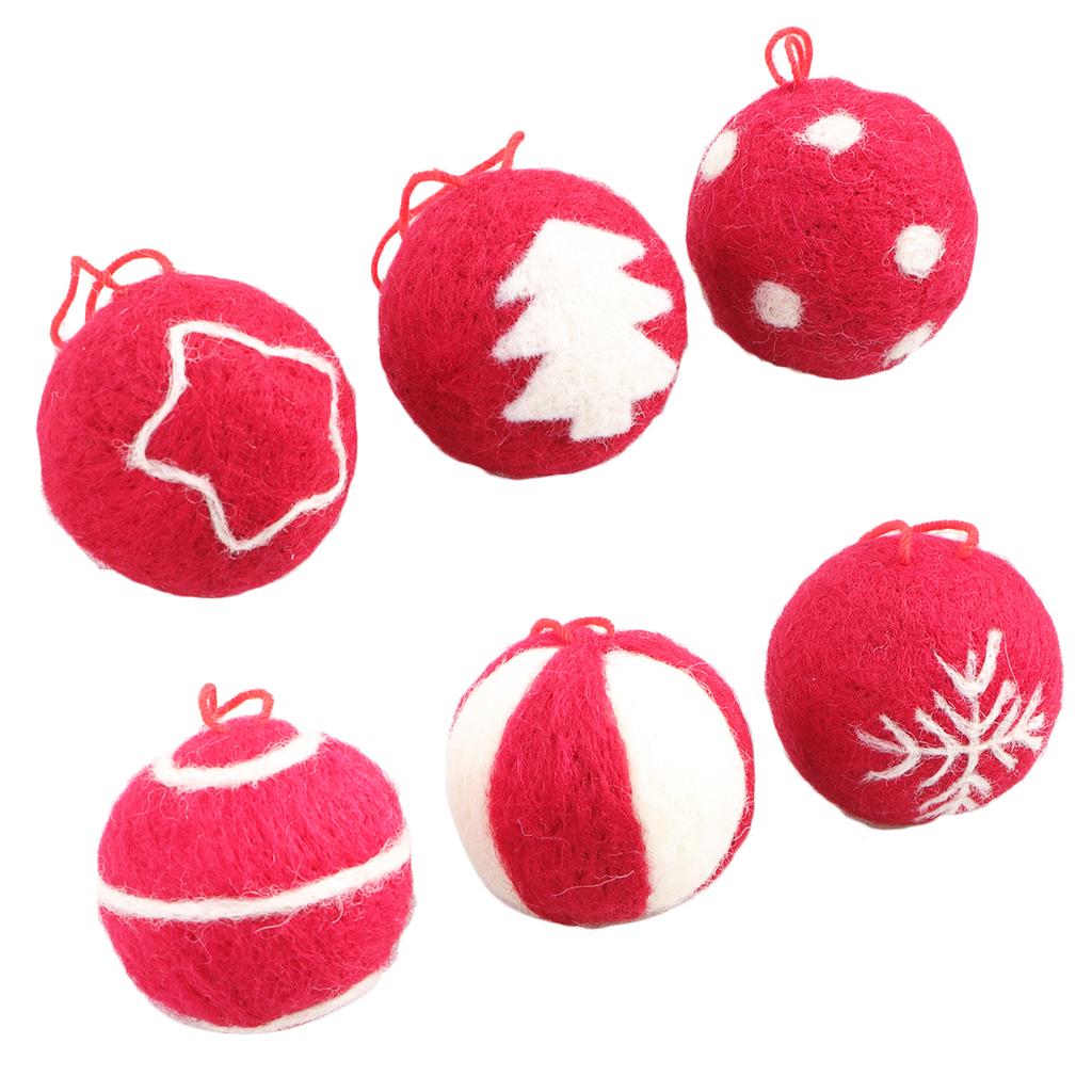 6Pcs Christmas Wool Ball Hanging Pendants Lightweight Christmas Tree Decor Hanging Ornaments Home Party Decorations