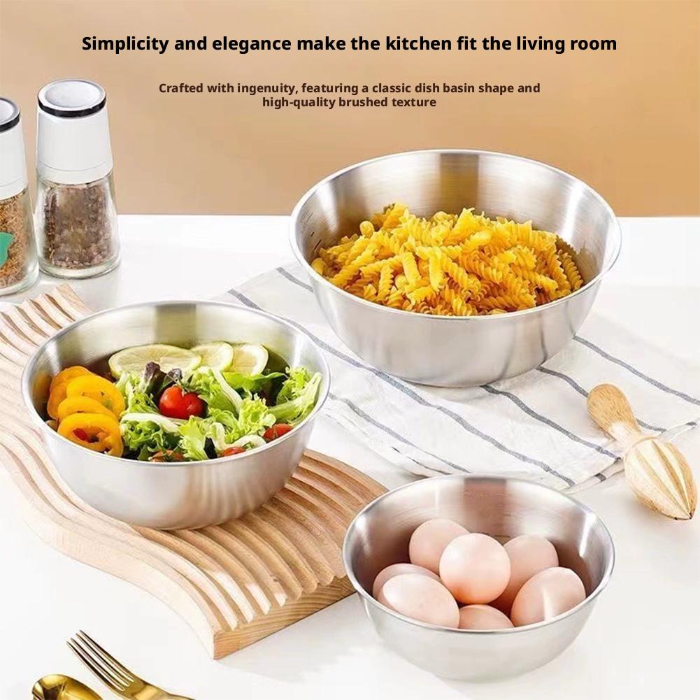 Stainless Steel Salad Bowl Rice Cold Noodles Lamian Noodles Bowl Cuisine Tub Kitchen Tableware Food Container Gold and Silver