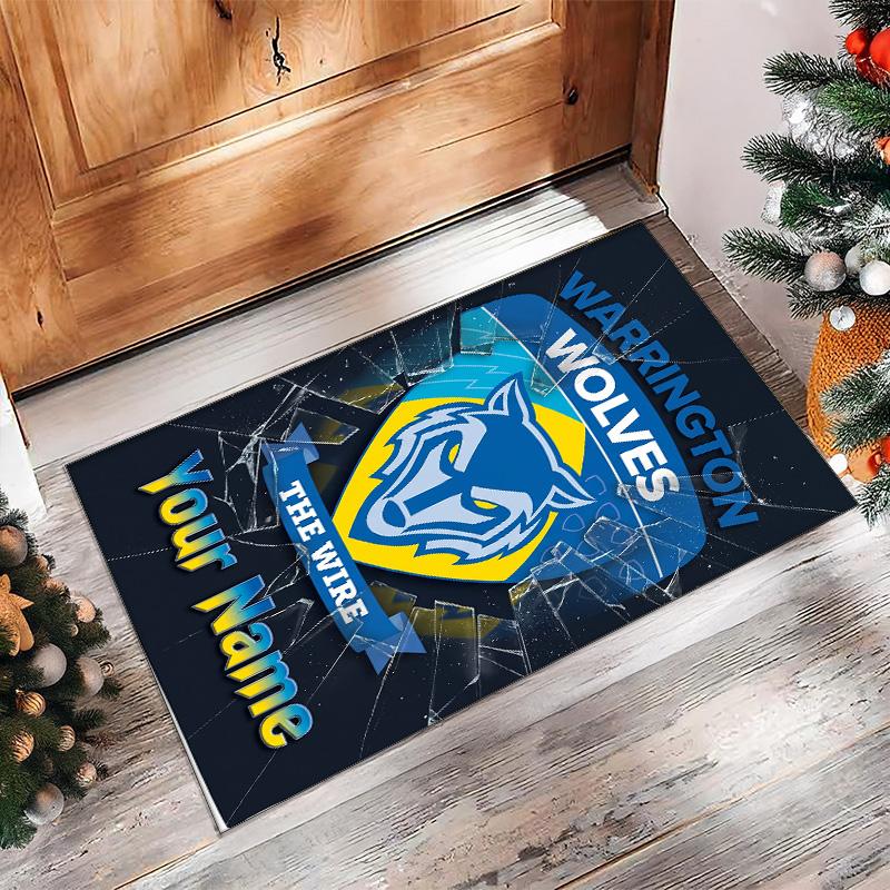Warrington Wolves FC Printed Crystal Velvet Rug Non‑Slip Crystal Velvet Carpet For Sofa Bedroom Indoor Home Decoration