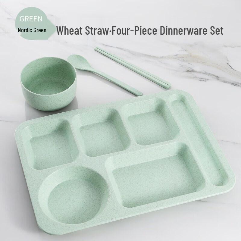 Nordic Green Wheat Straw Divided Plate Set with Utensils