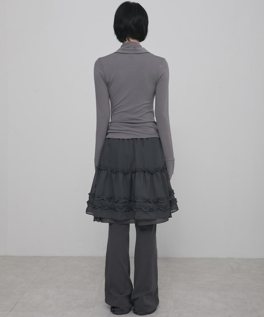 Peulleeoeob 3-Layered Ruffle Skirt Pants (Fl-260_Charcoal)