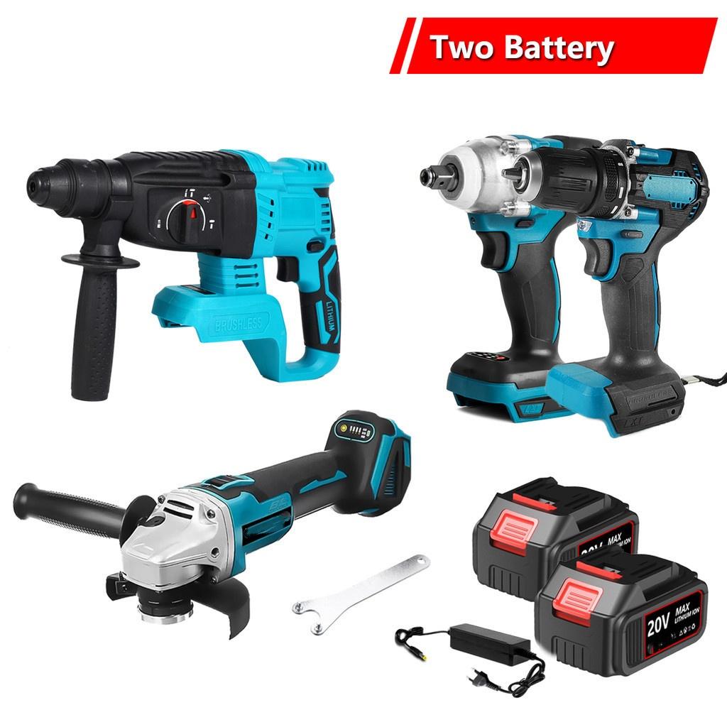 2 SET/ 3 SET/ 4 SET/ 6 SET Household Rechargeable Power Tool Combination With Two Battery Brushless Cordless Tool Sets Portable Electric Combo Kits