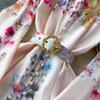 Spring Summer Fashion Vintage Flower Maxi Dress Women's Stand Collar Long Lantern Sleeve Single Breasted Floral Print Belt Slim Boho Dress