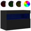 Wall Mounted TV Cabinet with LED Lighting Black Oak Effect 60 X 30 X 40 Cm