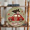 Vintage Christmas Car Tree Round Metal Sign 87x87 inch Festive Red Car Gift Merry Christmas Script Home Office Holiday Decoration