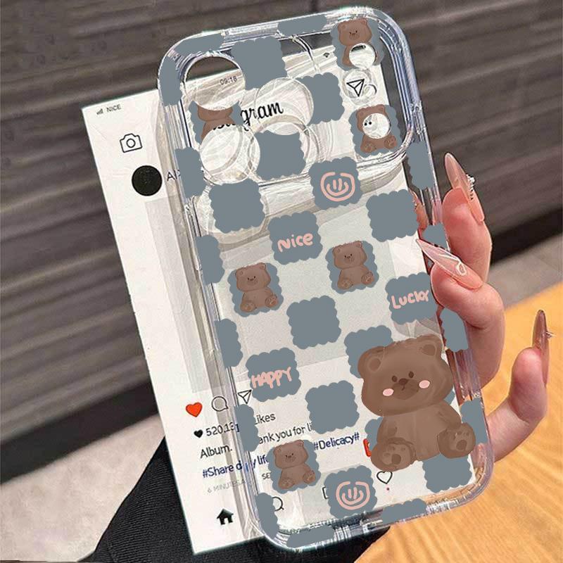 Teddy Bear Bowknot Phone Case For iPhone 17 16e 16 15 14 13 12 11 Mini Air Pro Max X XR XSMax 7 8 Plus Transparent Soft