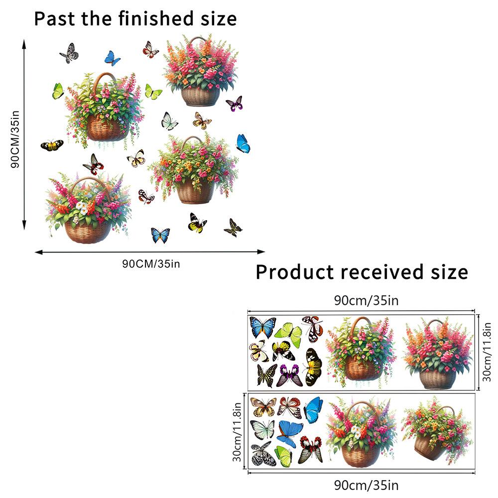 Flower Basket Butterfly Rose Peony Decals Self-adhesive Waterproof Wall Sticker