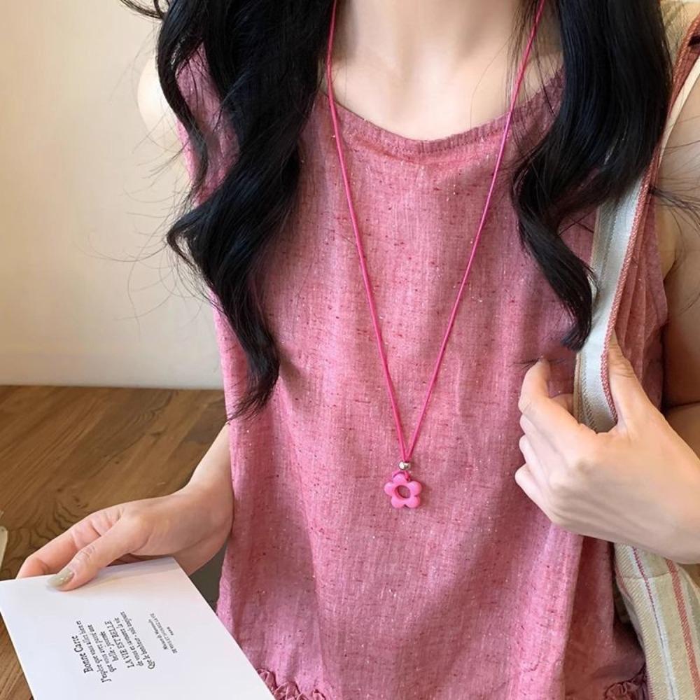 Colorful Hollow Flower Pendant Necklace for Women Adjustable Rope Sweater Decoration Party Gifts Choker Jewelry Accessories
