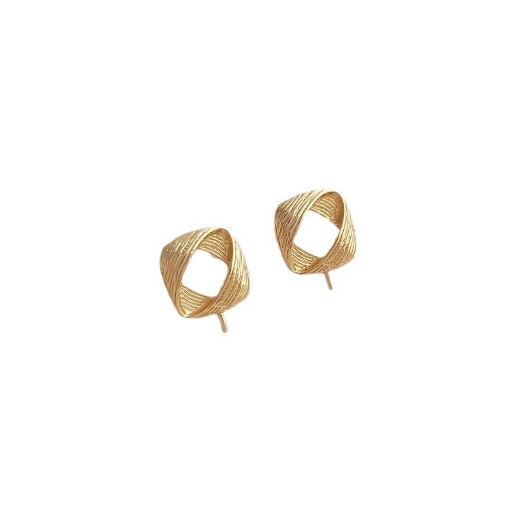 14K Gold-filled Brushed Square Stud Earrings with 925 Silver Pins for DIY Pearl Setting.