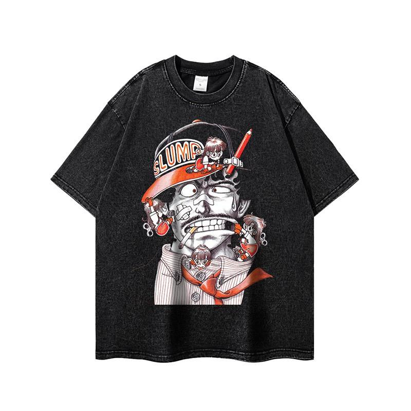 Mens Oversized Washed Cotton Long Sleeve Tee With Vintage Graphic Print Loose Fit Retro American Streetwear