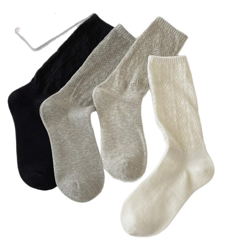 Early Autumn Versatile Hollow Tube Socks Cotton Casual Pile Socks Girl Solid Color Long Gray Socks Cotton Women'S Socks