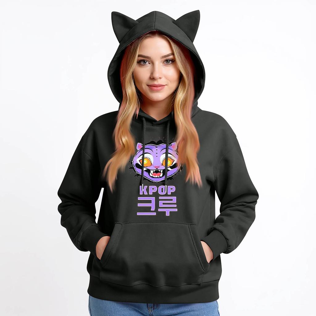 Ladies Fashion Casual Long Sleeve Printed Round Neck Hoodie Pullover Top With  Pockets