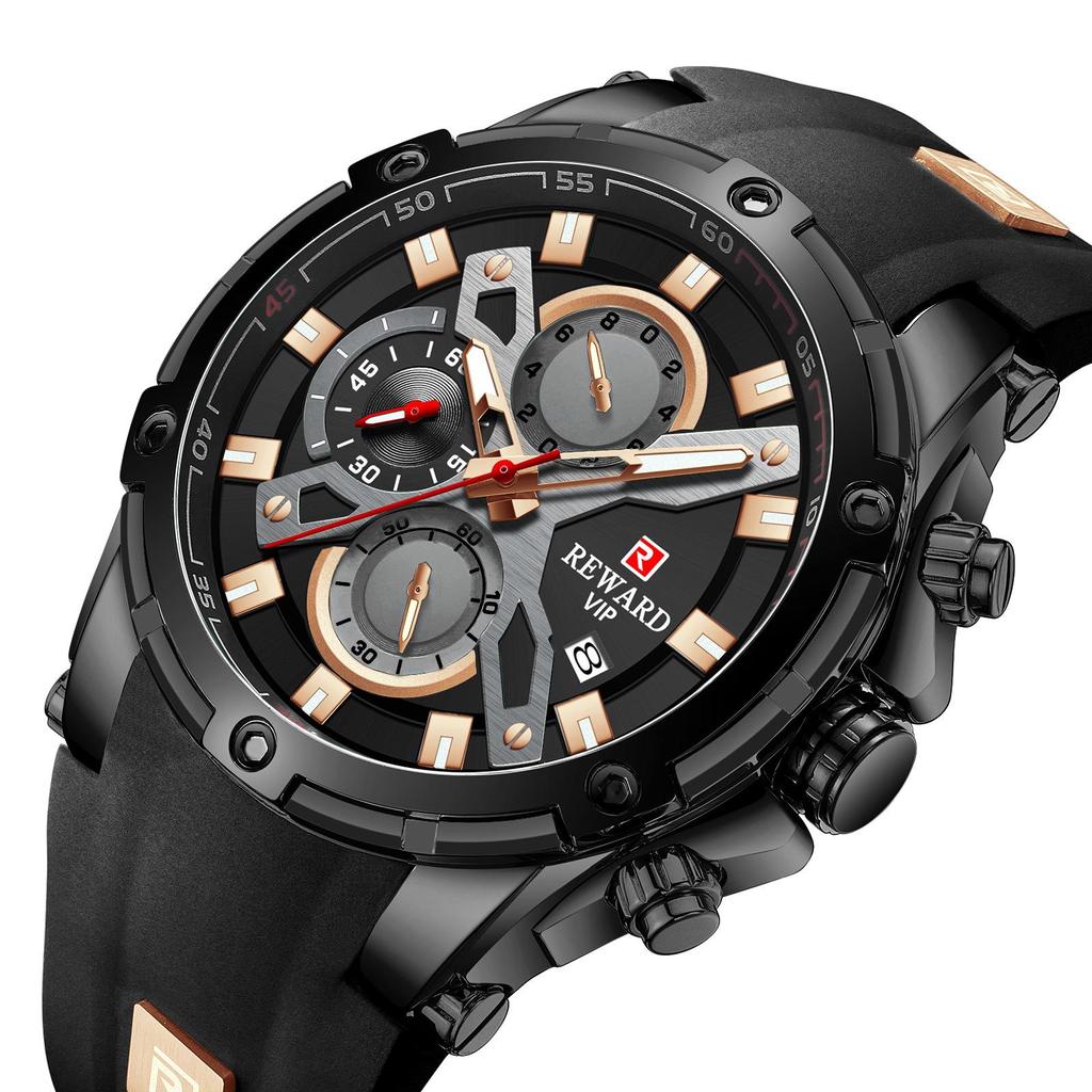 REWARD Men's Multifunction Chronograph Silicone Sports Watch - Luminous, Waterproof, Quartz Calendar (Model: RD83016M)