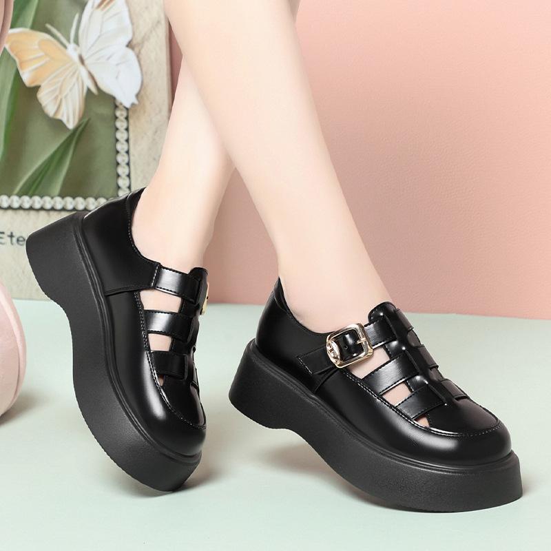 Sandales Mode Tendance et Décontractées Pour Femmes En Été Pour Jupes Romaines à Semelles Épaisses et Petites Chaussures en Cuir Célibataires pour Femmes