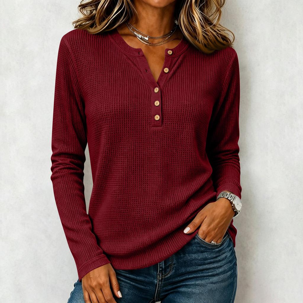 Women's Knit Long Sleeve Shirt Casual Color Tunic Top