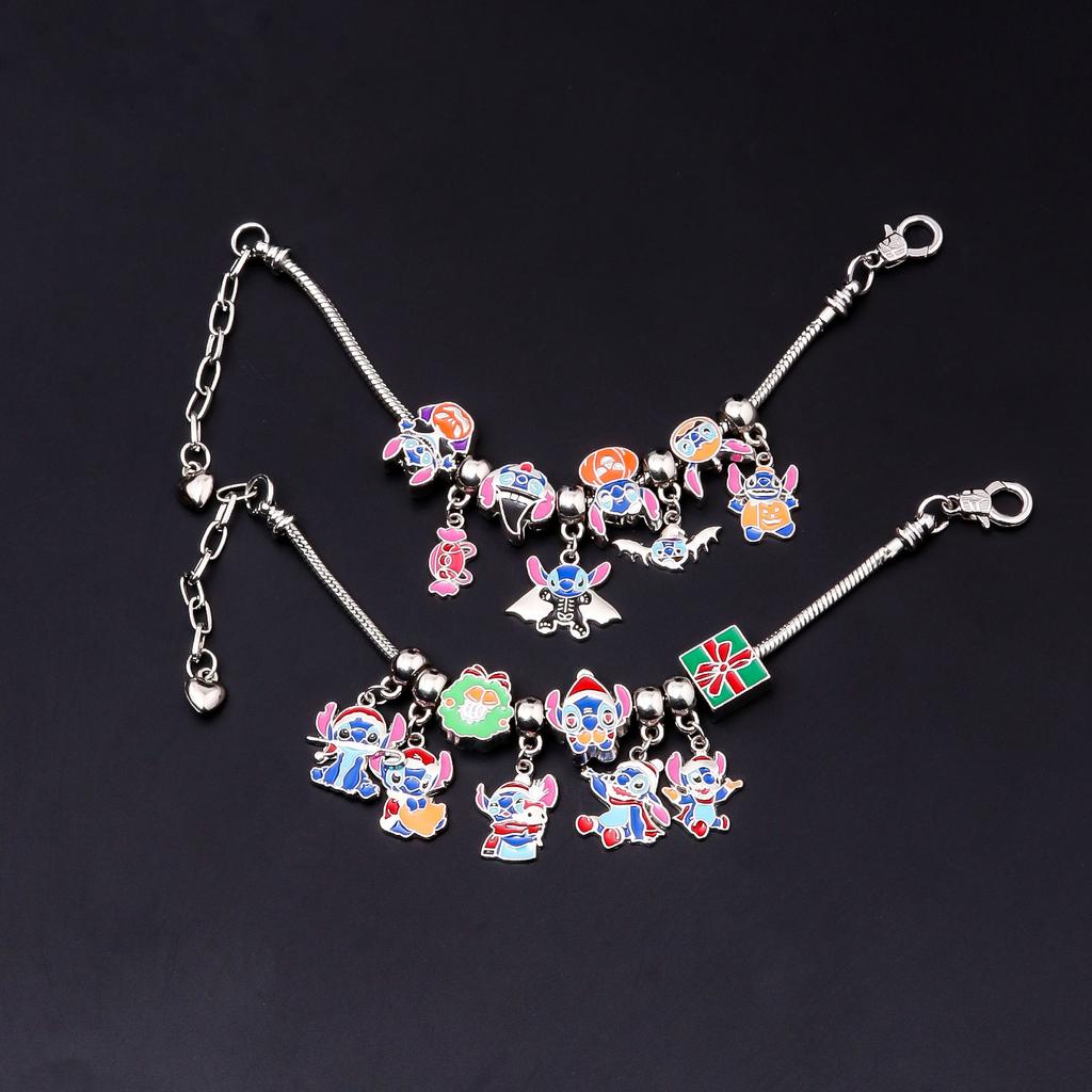 Classic Cartoon Anime Bracelet Cute DIY Santa Hat Stitch Series Cute Metal Charms Bangle For Women Kids Christmas Halloween Gift