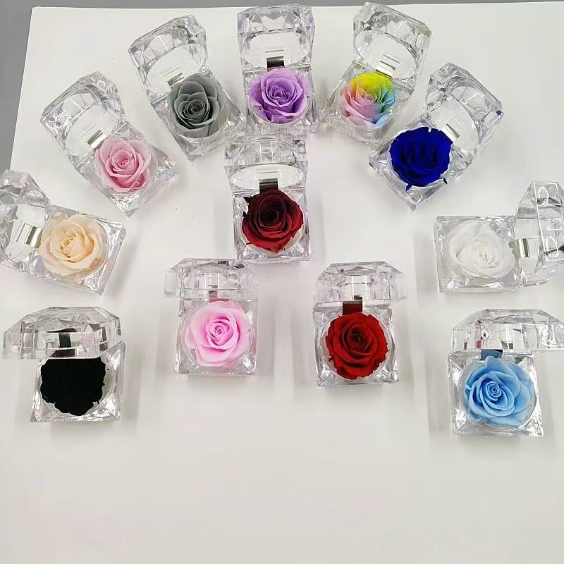 Clear Acrylic Preserved Rose Gift for Engagement Ring Holder&Jewelry Gift Box for Weddings,Valentine's,Christmas&Mother's Day