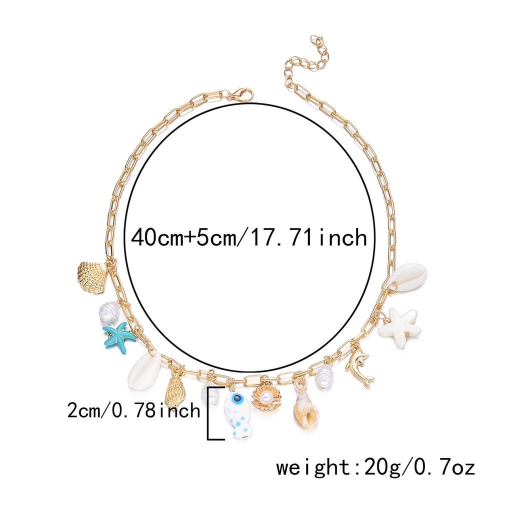 New seaside resort style summer beach starfish and shell pendant necklace with a fashionable design