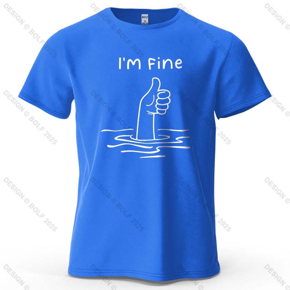 I'm Fine Funny Printed Men's T-shirt Oversized Simple Cartoon Graphic T-shirt for Women Tops T-shirt Streetwear