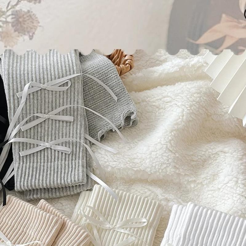 Middle Length Cotton Leg Warmers Decorative Bows Detail Leg Sleeve Socks For Winter Sports And Indoor Comfort