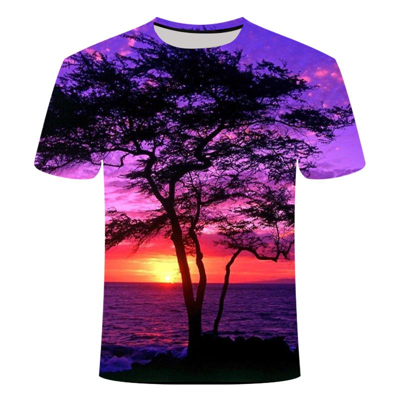 Men's T-Shirt Summer Forest Sunset Pattern 3d Printed Natural Pattern Casual Comfort O Collar Tops Oversized Clothing