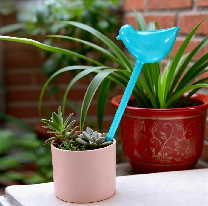 Plant Waterer Self Watering Globes, Bird Shape Hand Blown Clear Aqua Bulbs