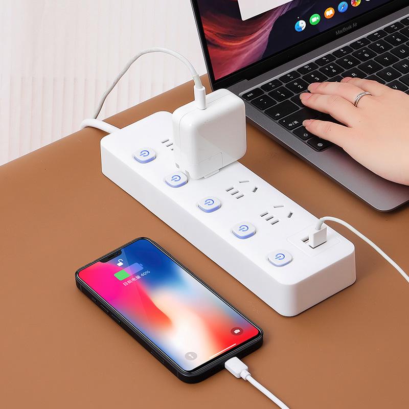 USB Socket Panel with Multi-Outlet Power Strip and Sub-Control