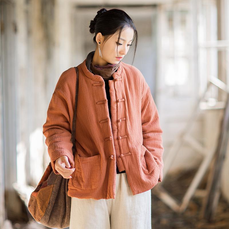

Winter Double-Layer Quilted Cotton Jacket - Soft, Artistic, Versatile, Stand Collar with Frog Button for Women One Size