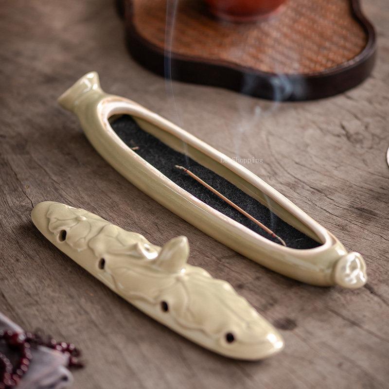 Lotus Leaf Incense Ceramic Incense Burner/Incense Insert Indoor Zen Incense Box Tabletop Ornament Creative Accessories Censer