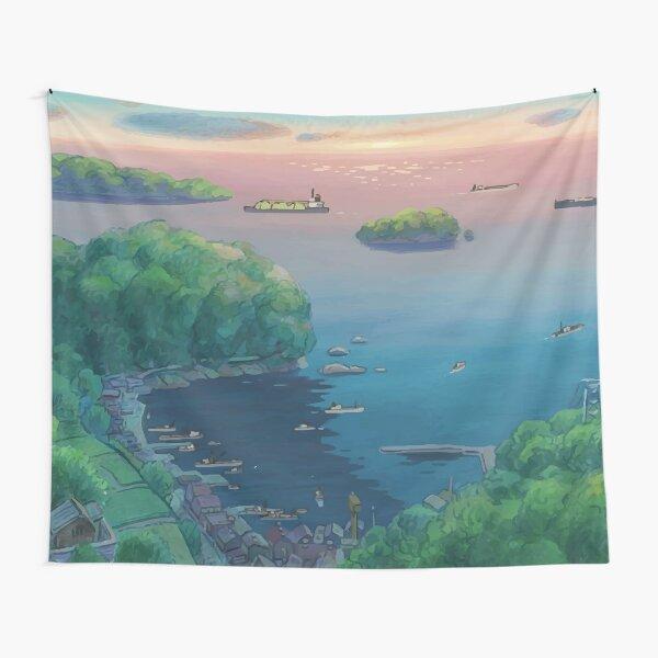 Anime Scenery Tapestry Japanese Mountain with Cherry Blossom Tapestries Sakura Village Wall Tapestry for Bedroom Aesthetic Decor