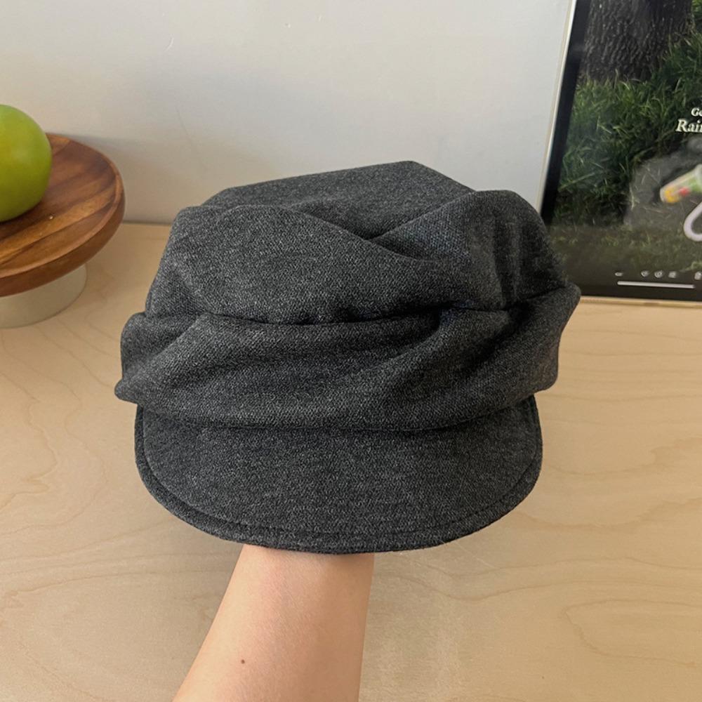 Brown Pleated Octagonal Hat Black Eequestrian Hat Personality Wool Beret  Autumn