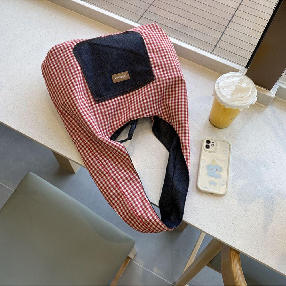 Cloth Double Sided Plaid Denim Vest Bag Retro Bohemian Messenger Bag Denim Shoulder Bag Travel