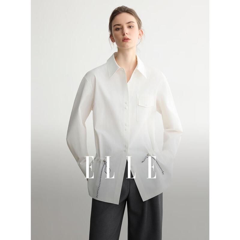 ELLE Women s Pure Cotton Drawstring Long-Sleeve Shirt M