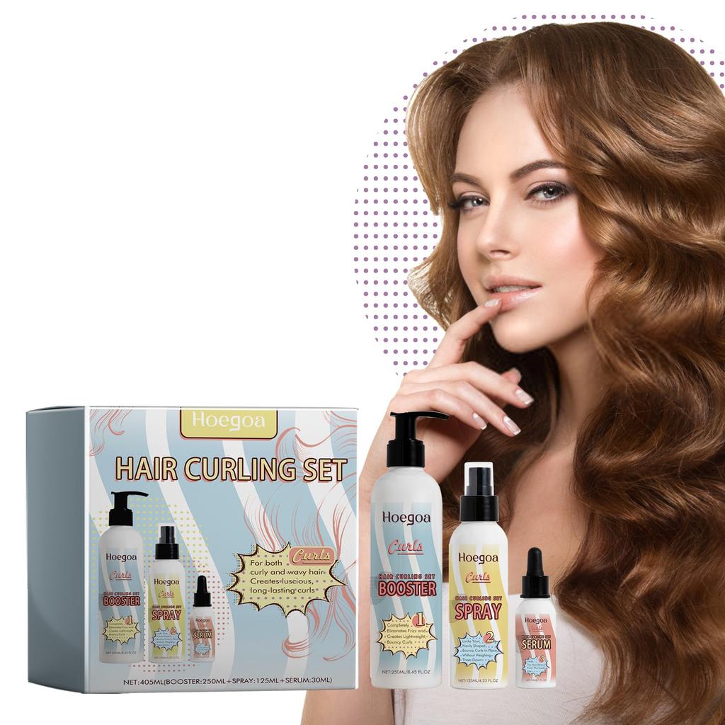 Coffret de soins capillaires pour cheveux bouclés et lissés, spray coiffant, agent coiffant et anti-frisottis, lot de 3 250 ml, 125 ml et 30 ml