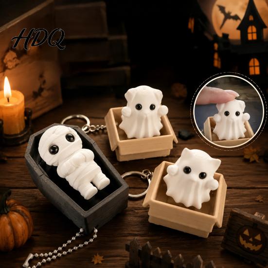 Kleiner festlicher Schlüsselanhänger 3D-gedruckt Halloween Fidget Schlüsselanhänger Niedliches Mumien Geister Katzen Spielzeug Kreative Dekoration Mini Rucksack Anhänger Schmuck Neuheit
