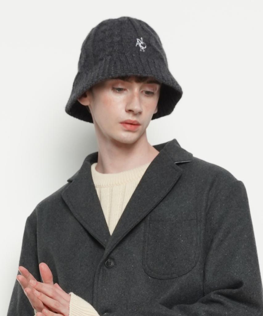THE-ABON Mw22 Twisted Knit Bucket Hat Charcoal