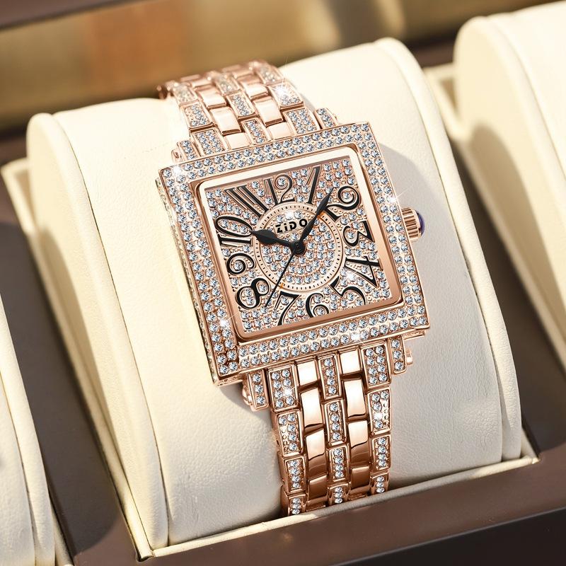 UTHAI Damski Zegarek Marka Lekki Luksus Retro Zaawansowany Wodoodporny Diamentowy Pełne Niebo Gwiazdy Kwadratowy Damski Modny Kwarcowy Zegarek