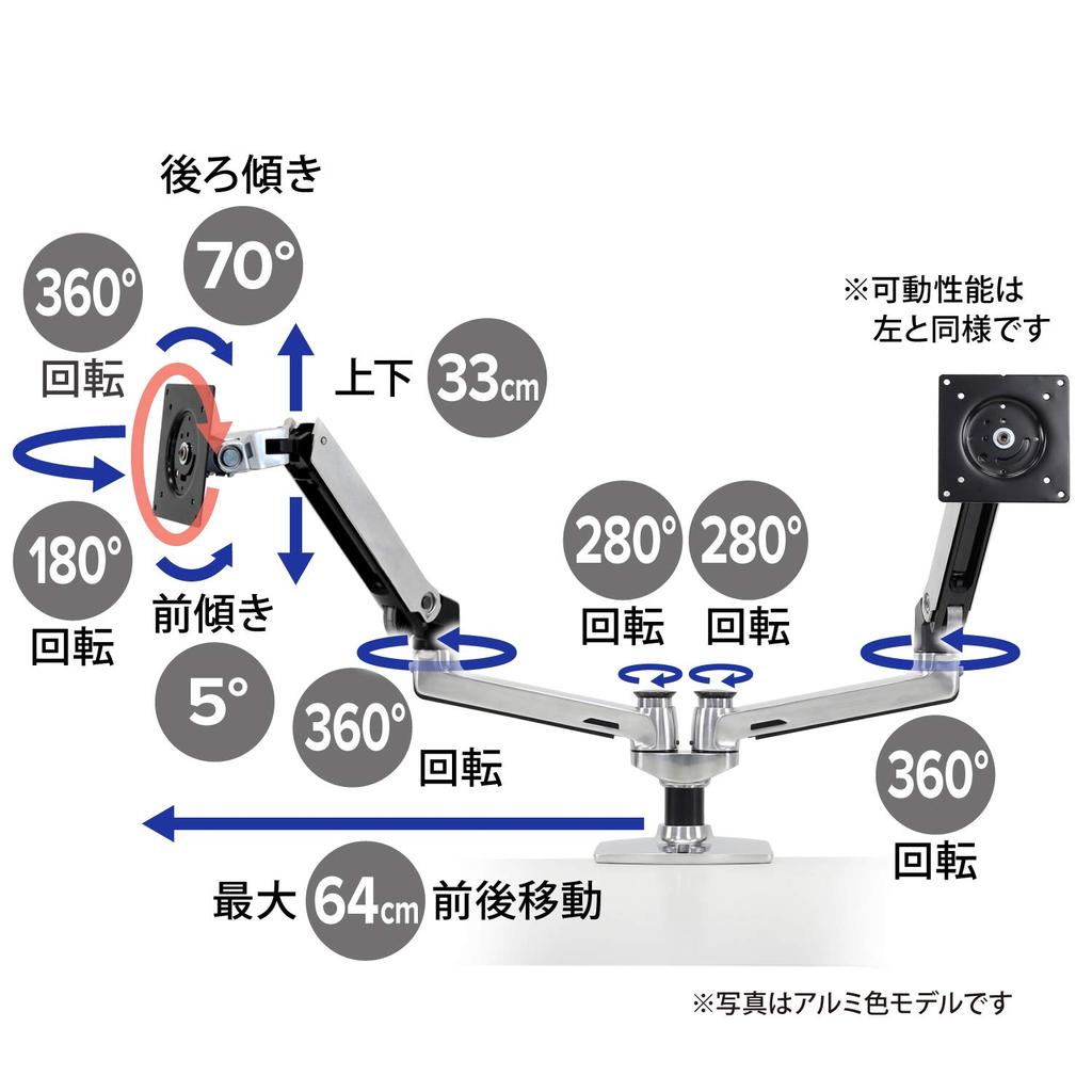 Ergotron LX Desk Dual Monitor Arm Horizontal 2 Screens Matte Black Up To 27 Inches Compatible with VESA Standards (6.4-18.1kg) 45-245-224