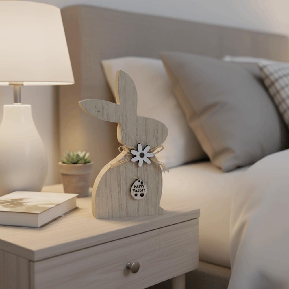 Cartoon Rabbit Figurines Vintage Wooden Rabbit Decoration Easter Bunny Ornaments  Spring Season